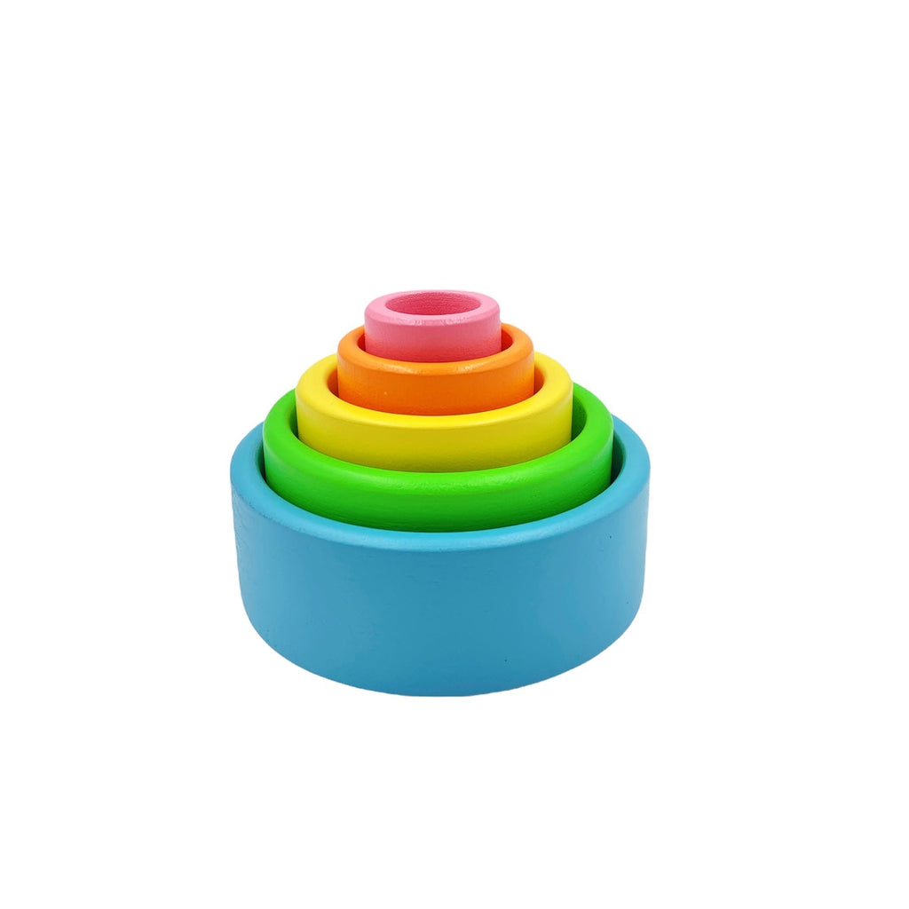 5 Pcs Wooden Stacking Nesting Cup Bowl Set in Pastel/Macaron Color |  | The Baby Penguin