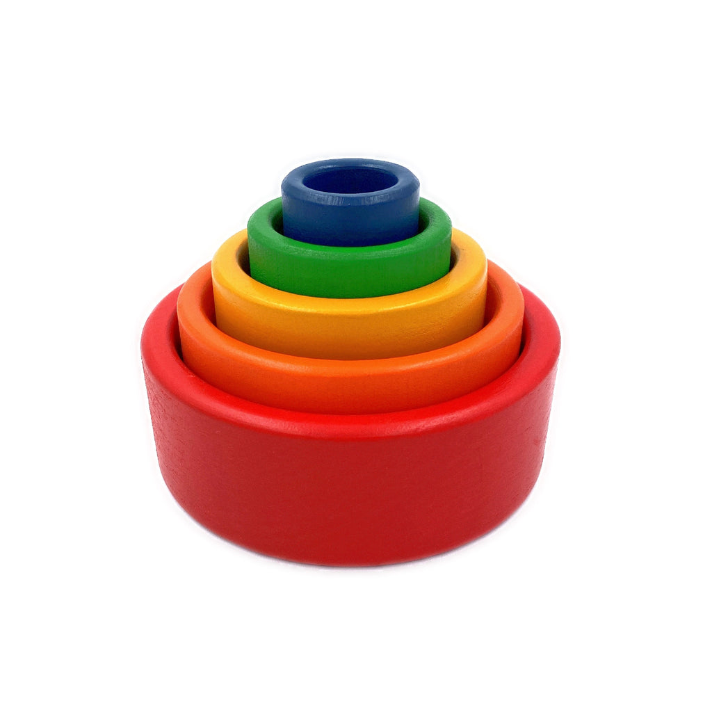 5 Pcs Wooden Stacking Nesting Cup Bowl Set in Primary Rainbow Color | toys | The Baby Penguin