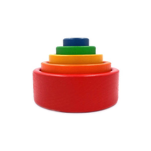5 Pcs Wooden Stacking Nesting Cup Bowl Set in Primary Rainbow Color | toys | The Baby Penguin