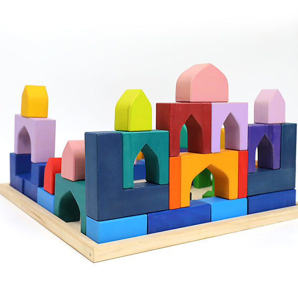 54 Pcs STAINED Arabian 1001 Nights Inspired Wooden Building Blocks Set with Tray | toys | The Baby Penguin