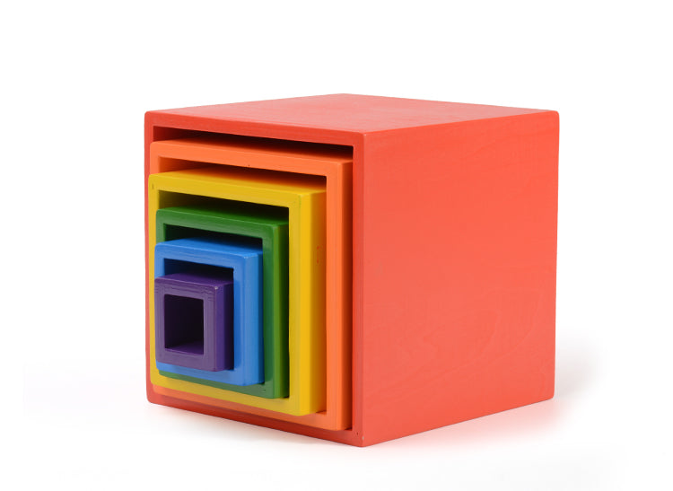 6 Pcs Colored Rainbow Wooden Nesting Box Set in Primary Color | toys | The Baby Penguin