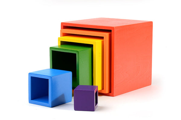 6 Pcs Colored Rainbow Wooden Nesting Box Set in Primary Color | toys | The Baby Penguin