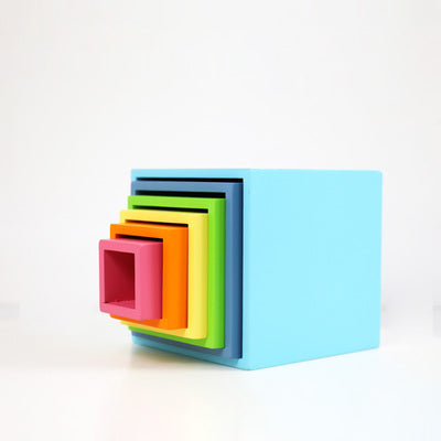 6 Pcs Colored Wooden Nesting Box Set in Pastel/Macaron Color | toys | The Baby Penguin