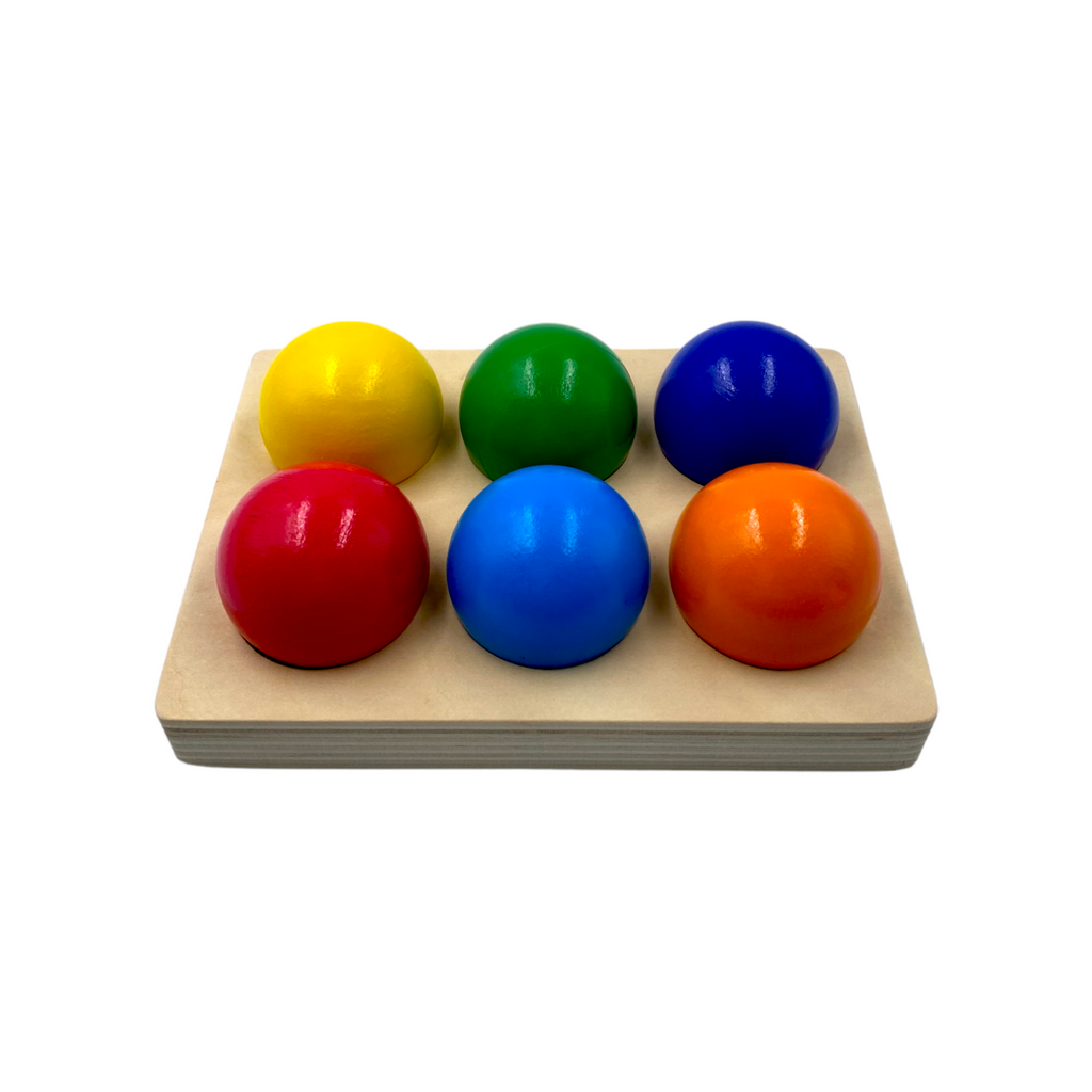 6 Pcs Rainbow Wooden Balls with Tray in Primary Colors Diameter 1.8 Inches |  | The Baby Penguin
