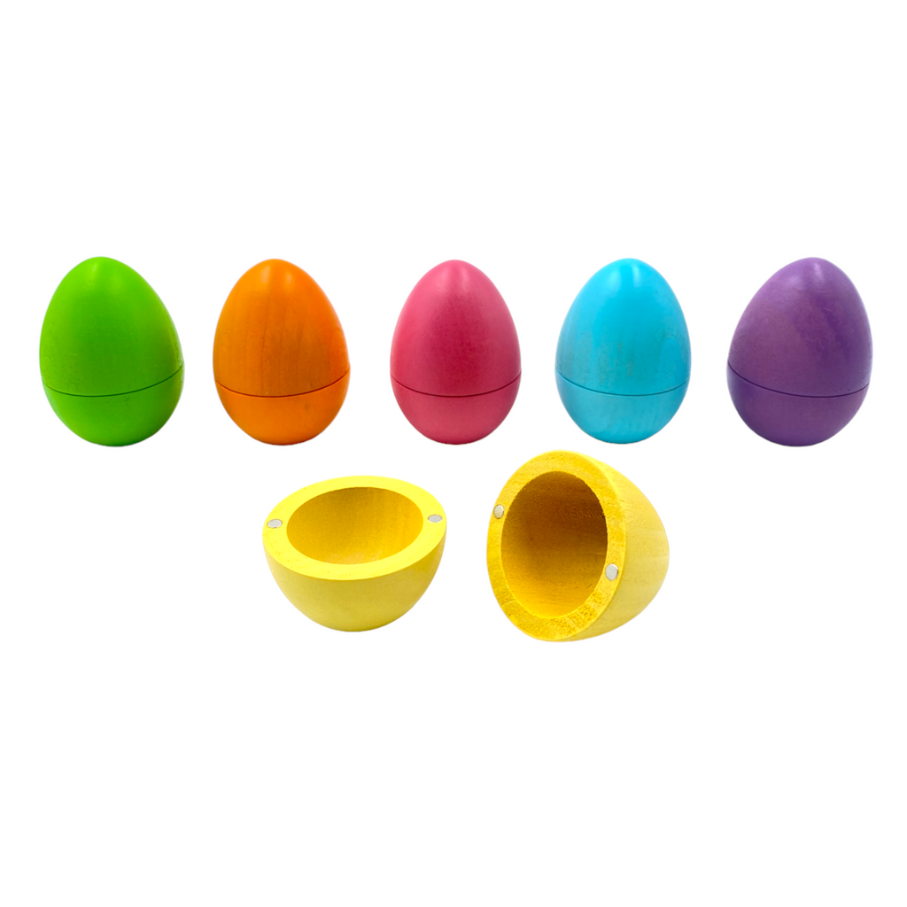 6 Pcs STAINED Magnetic Wooden Eggs in Pastel/Macaron Colors |  | The Baby Penguin