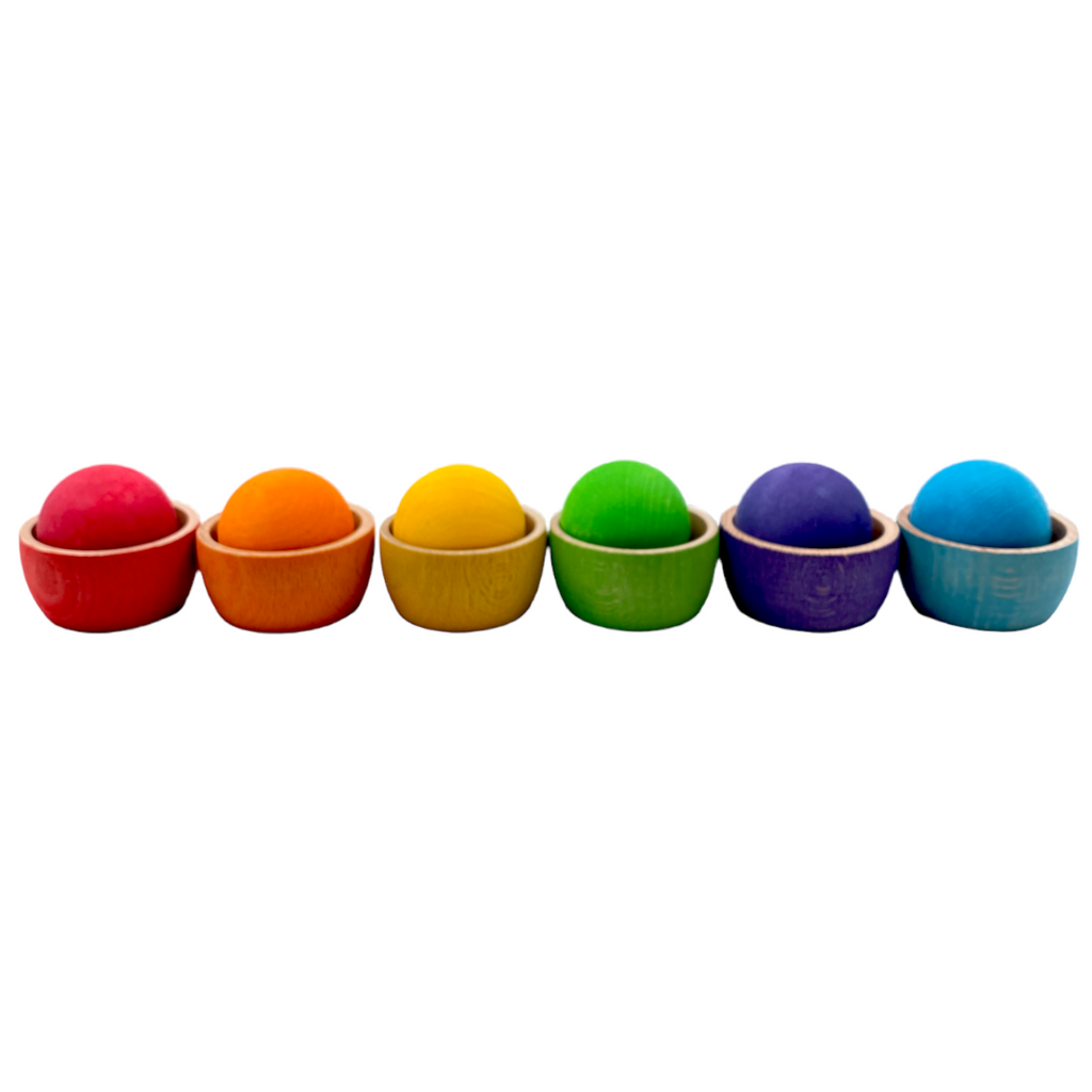 6 Stained Rainbow Wooden Bowls & Balls Set For Matching and Sorting |  | The Baby Penguin