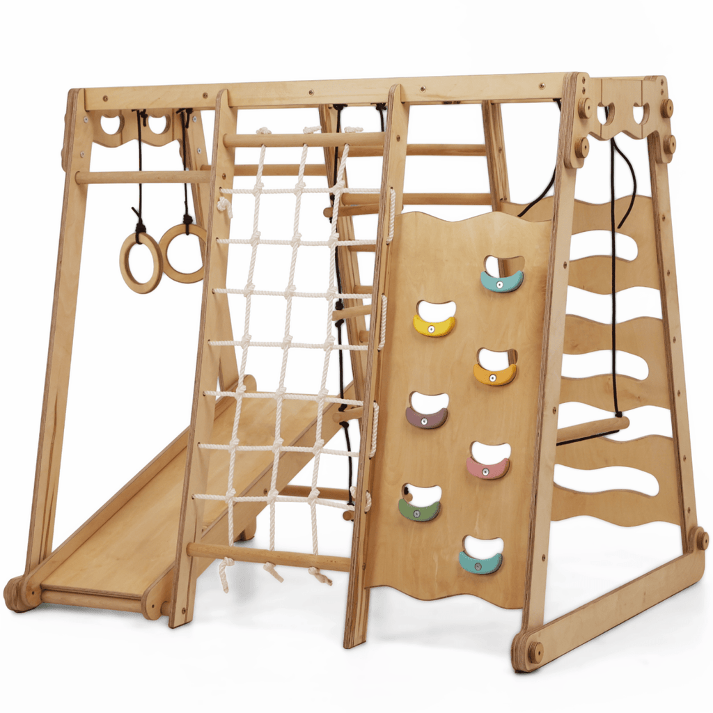 6in1 Indoor Jungle Gym for Toddler: Playground + Swings Set + Slide Board + Rope + Stairs - The Baby Penguin