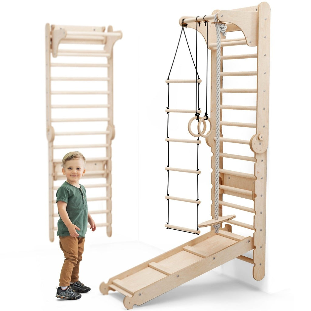 6in1 Wooden Swedish Wall / Climbing ladder for Children + Swing Set + Slide Board - The Baby Penguin