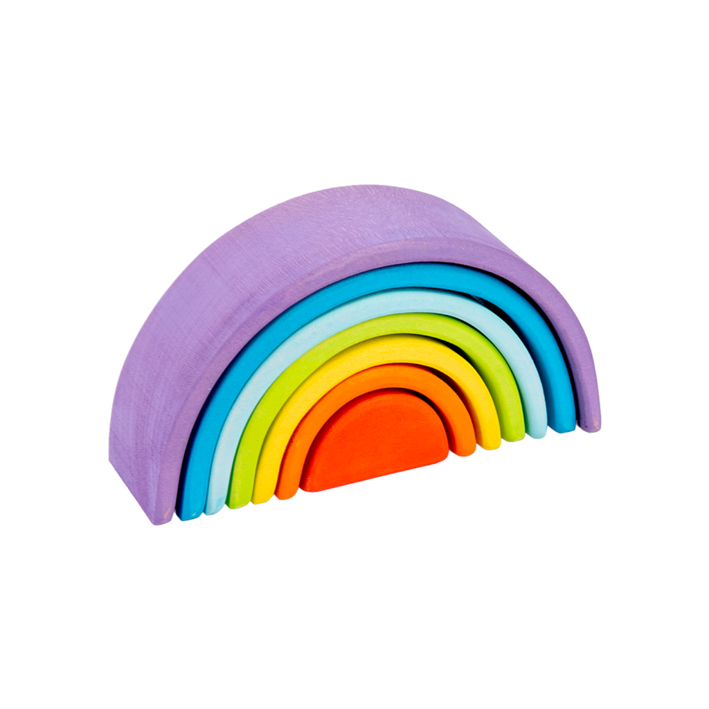 7 Pcs STAINED Mini Wooden Rainbow Stacker in Stained Purple Sunset Color |  | The Baby Penguin