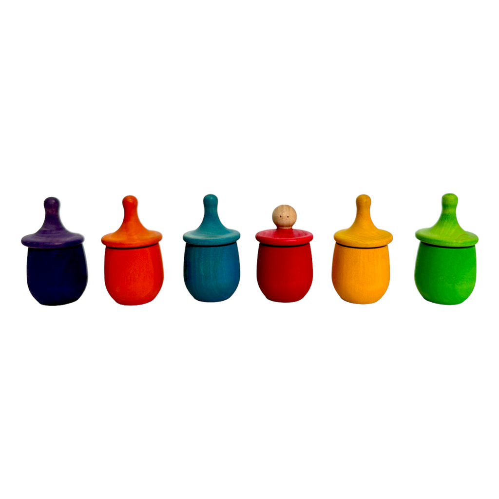 A set of 6 STAINED Little Thing Wooden Treasure Box in Stained Primary Rainbow Colors |  | The Baby Penguin