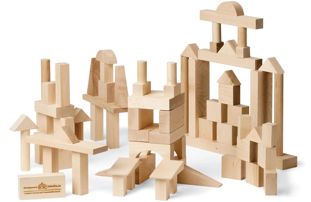 Advanced Builder Wooden Blocks Set - 78 pieces | Made in the USA Maple Landmark