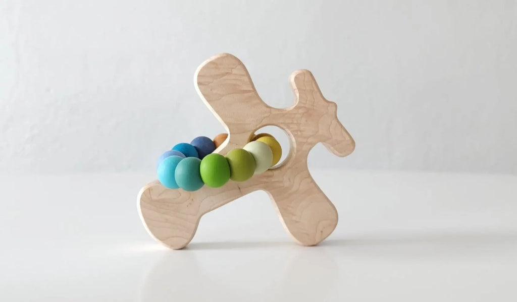 Airplane Wood Grasping Toy With Teething Beads | Made in the USA | Grasping Toy | The Baby Penguin