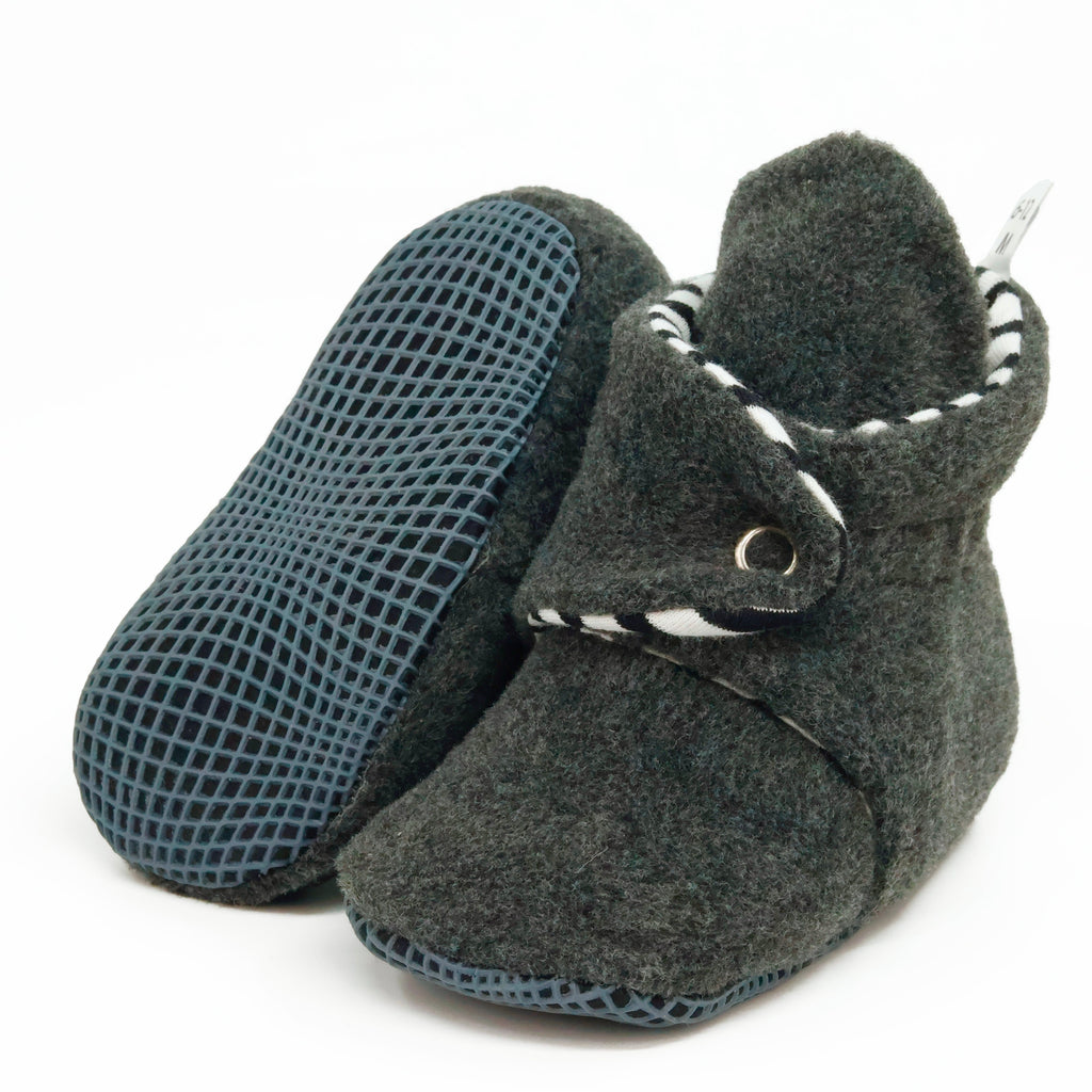 Anti-Slip Sole, Fleece Baby Booties, Newborn Home Booties, Sweat Proof Organic Cotton Lining, Anthracite - The Baby Penguin