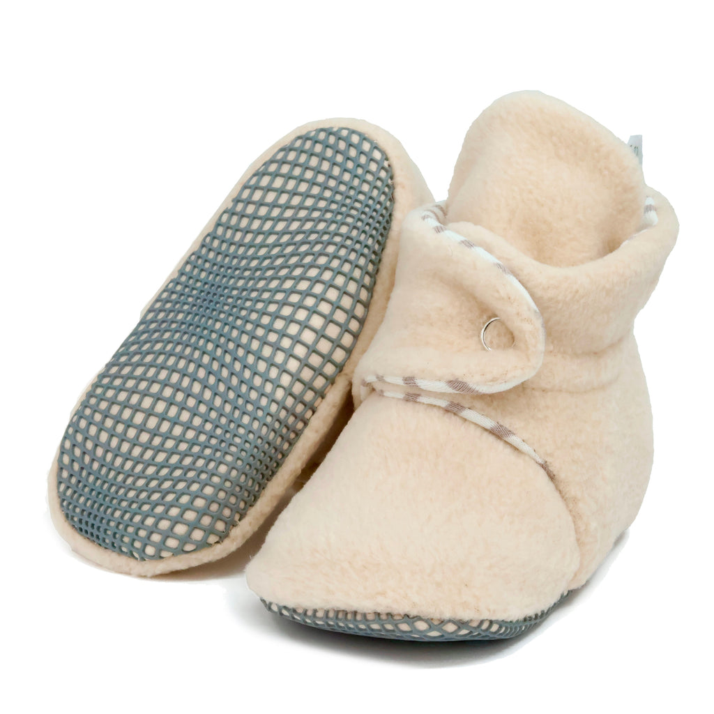 Anti-Slip Sole, Fleece Baby Booties, Newborn Home Booties, Sweat Proof Organic Cotton Lining, Beige - The Baby Penguin