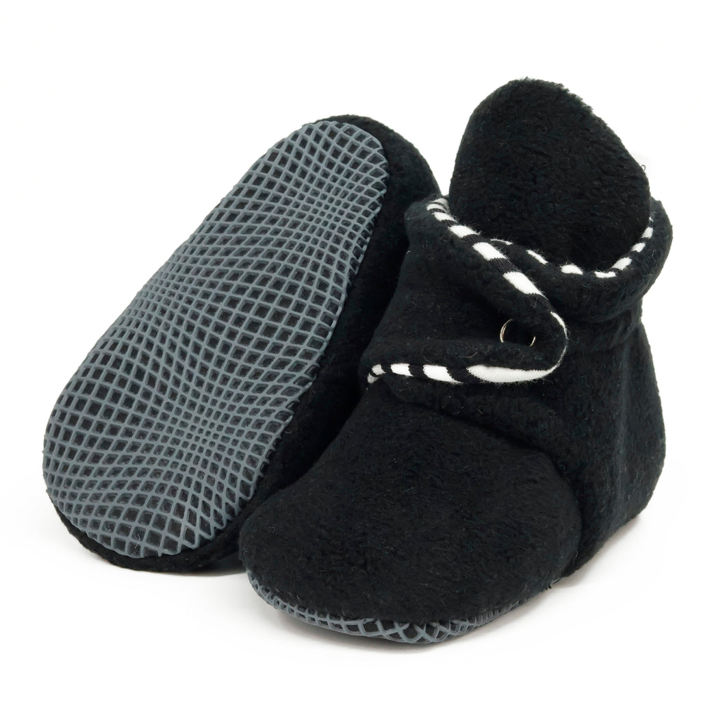 Anti-Slip Sole, Fleece Baby Booties, Newborn Home Booties, Sweat Proof Organic Cotton Lining, Black - The Baby Penguin