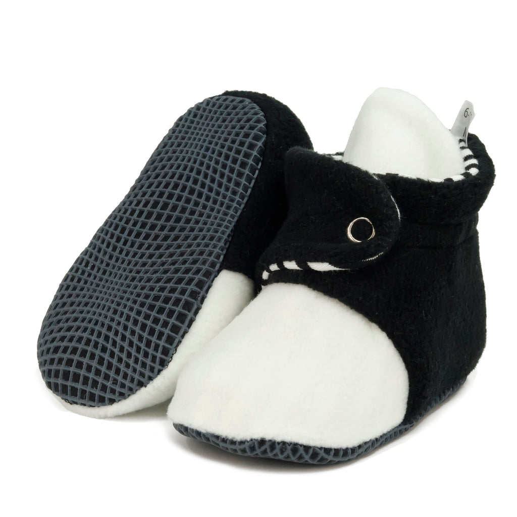 Anti-Slip Sole, Fleece Baby Booties, Newborn Home Booties, Sweat Proof Organic Cotton Lining, Black White - The Baby Penguin