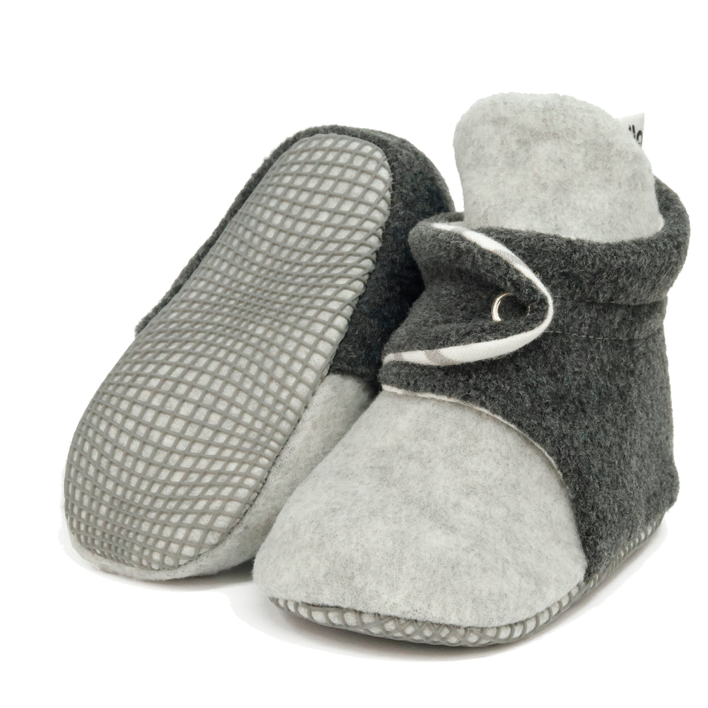 Anti-Slip Sole, Fleece Baby Booties, Newborn Home Booties, Sweat Proof Organic Cotton Lining, Gray Anthracite - The Baby Penguin