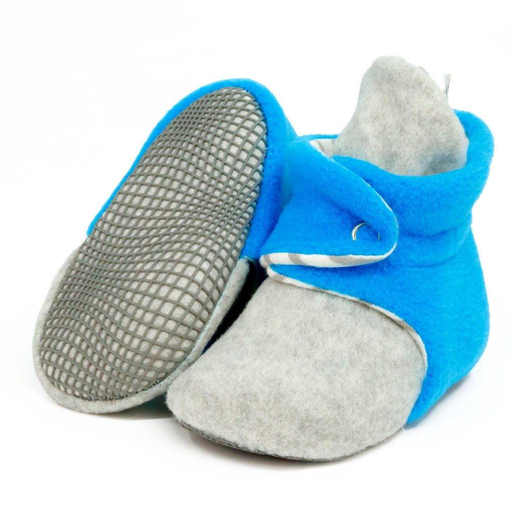 Anti-Slip Sole, Fleece Baby Booties, Newborn Home Booties, Sweat Proof Organic Cotton Lining, Gray Blue - The Baby Penguin