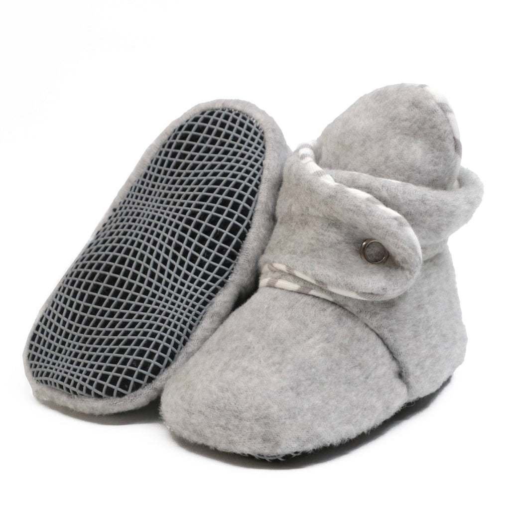Anti-Slip Sole, Fleece Baby Booties, Newborn Home Booties, Sweat Proof Organic Cotton Lining, Gray - The Baby Penguin