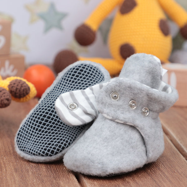 Anti-Slip Sole, Fleece Baby Booties, Newborn Home Booties, Sweat Proof Organic Cotton Lining, Gray - The Baby Penguin