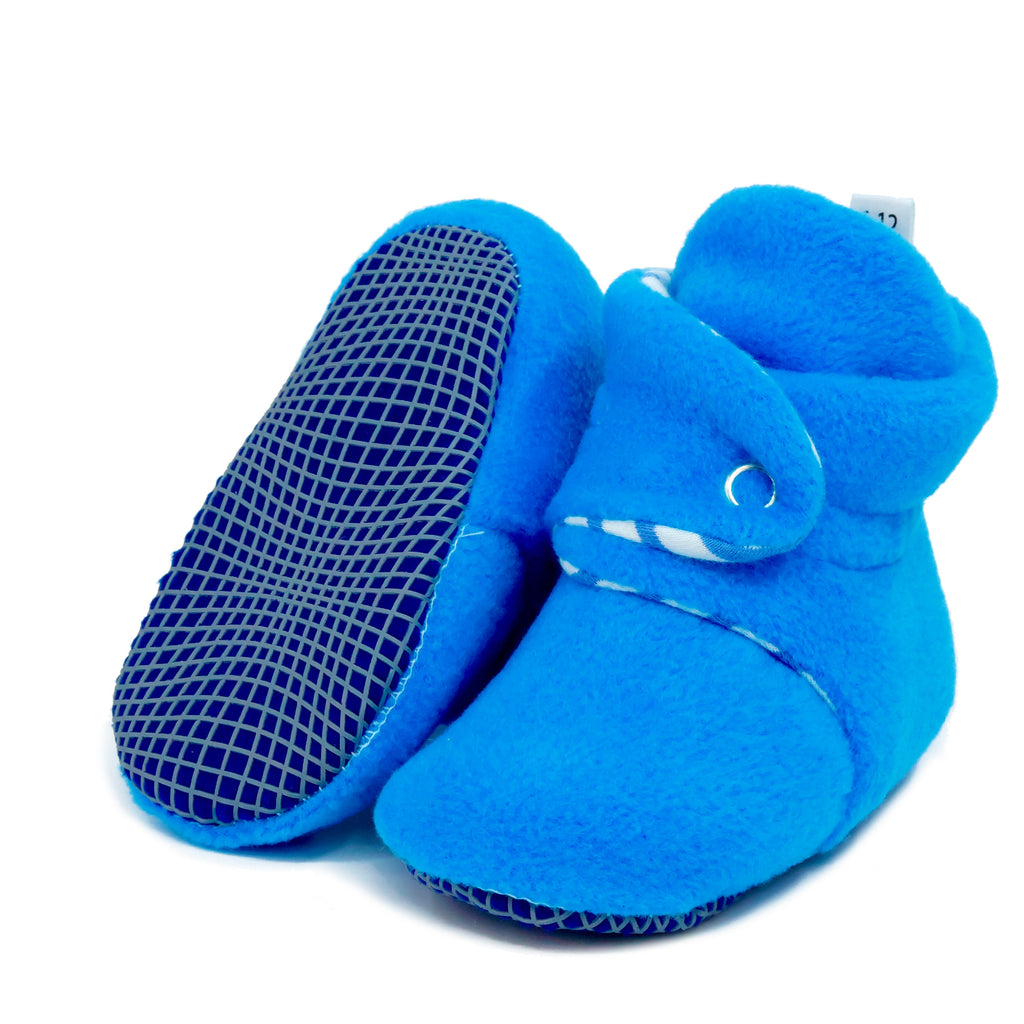 Anti-Slip Sole, Fleece Baby Booties, Newborn Home Booties, Sweat Proof Organic Cotton Lining, Light Blue - The Baby Penguin