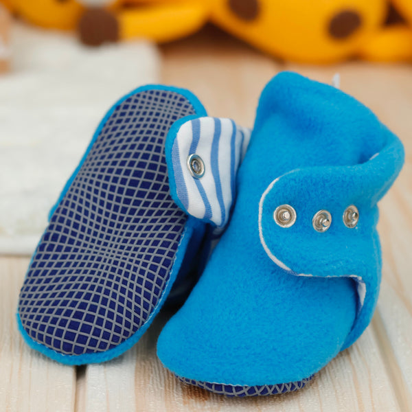 Anti-Slip Sole, Fleece Baby Booties, Newborn Home Booties, Sweat Proof Organic Cotton Lining, Light Blue - The Baby Penguin