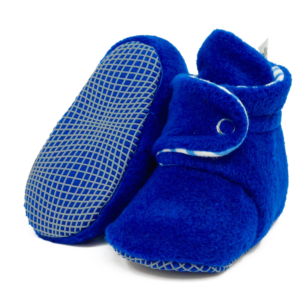 Anti-Slip Sole, Fleece Baby Booties, Newborn Home Booties, Sweat Proof Organic Cotton Lining, Navy Blue - The Baby Penguin