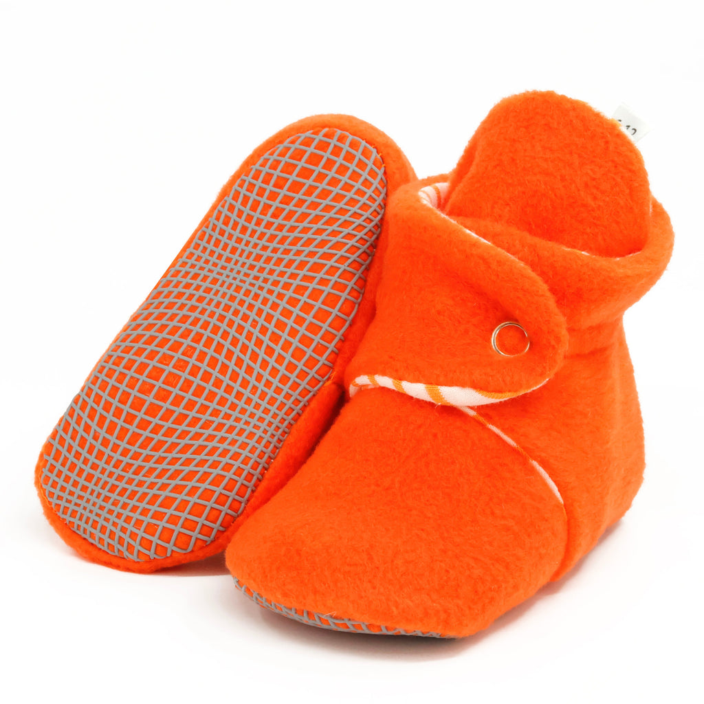Anti-Slip Sole, Fleece Baby Booties, Newborn Home Booties, Sweat Proof Organic Cotton Lining, Orange - The Baby Penguin