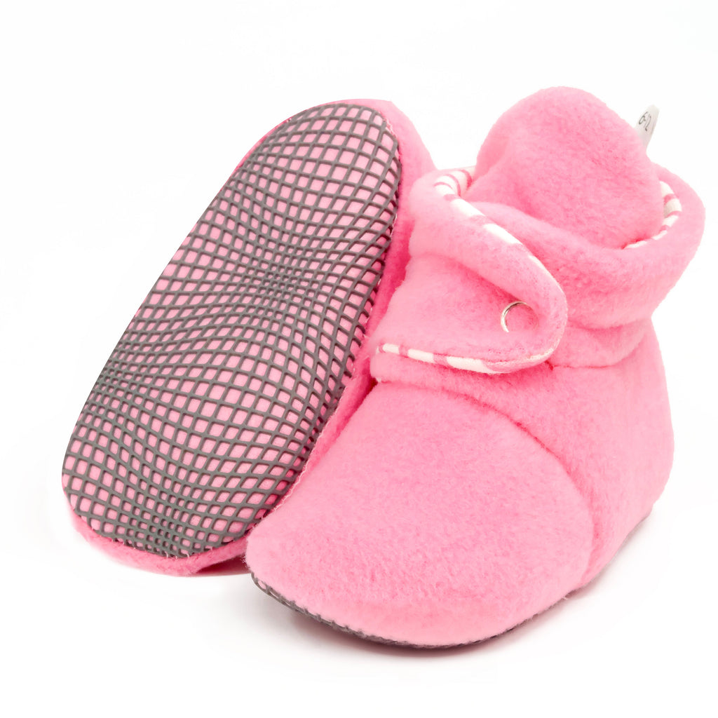 Anti-Slip Sole, Fleece Baby Booties, Newborn Home Booties, Sweat Proof Organic Cotton Lining, Pink - The Baby Penguin