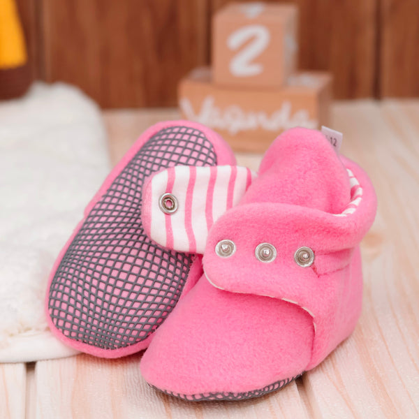Anti-Slip Sole, Fleece Baby Booties, Newborn Home Booties, Sweat Proof Organic Cotton Lining, Pink - The Baby Penguin