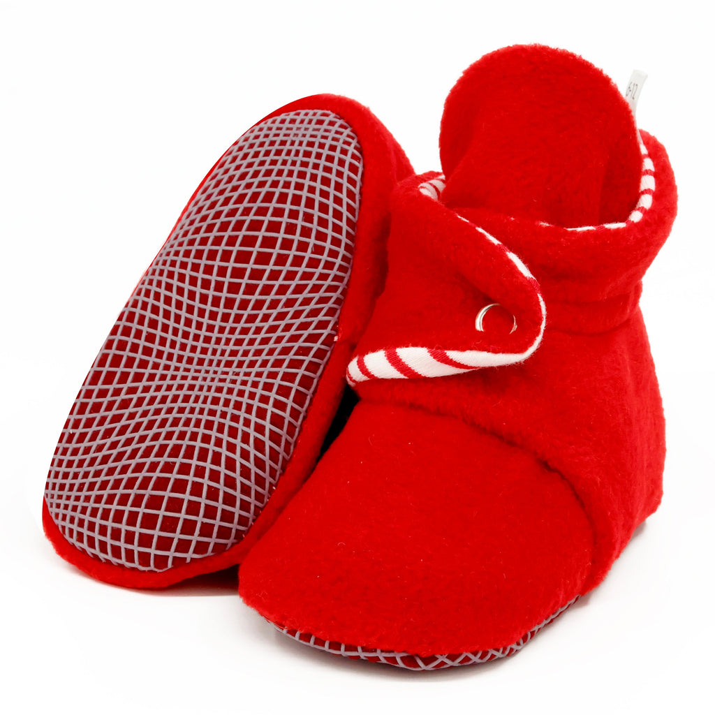 Anti-Slip Sole, Fleece Baby Booties, Newborn Home Booties, Sweat Proof Organic Cotton Lining, Red - The Baby Penguin
