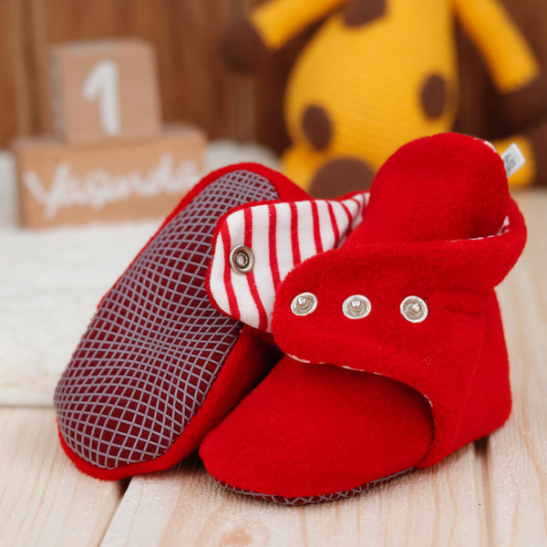 Anti-Slip Sole, Fleece Baby Booties, Newborn Home Booties, Sweat Proof Organic Cotton Lining, Red - The Baby Penguin