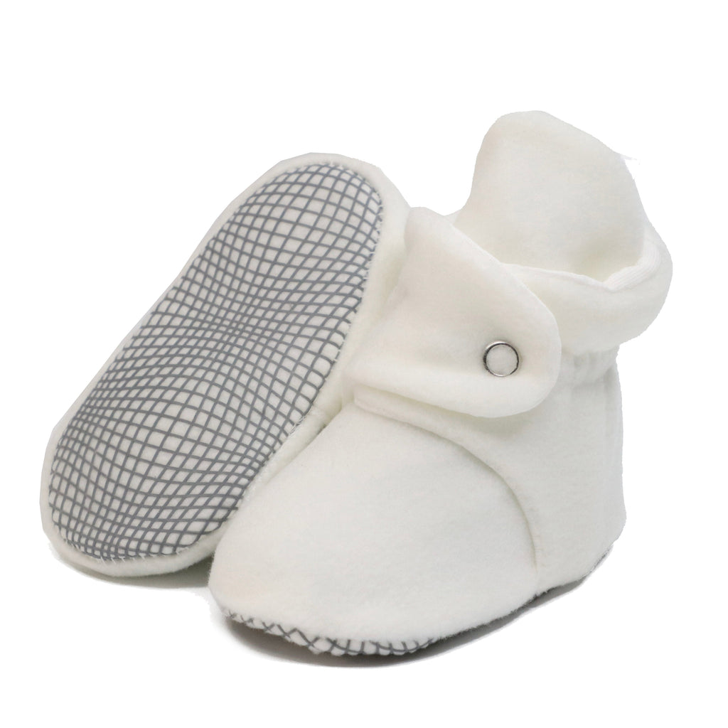 Anti-Slip Sole, Fleece Baby Booties, Newborn Home Booties, Sweat Proof Organic Cotton Lining, White - The Baby Penguin