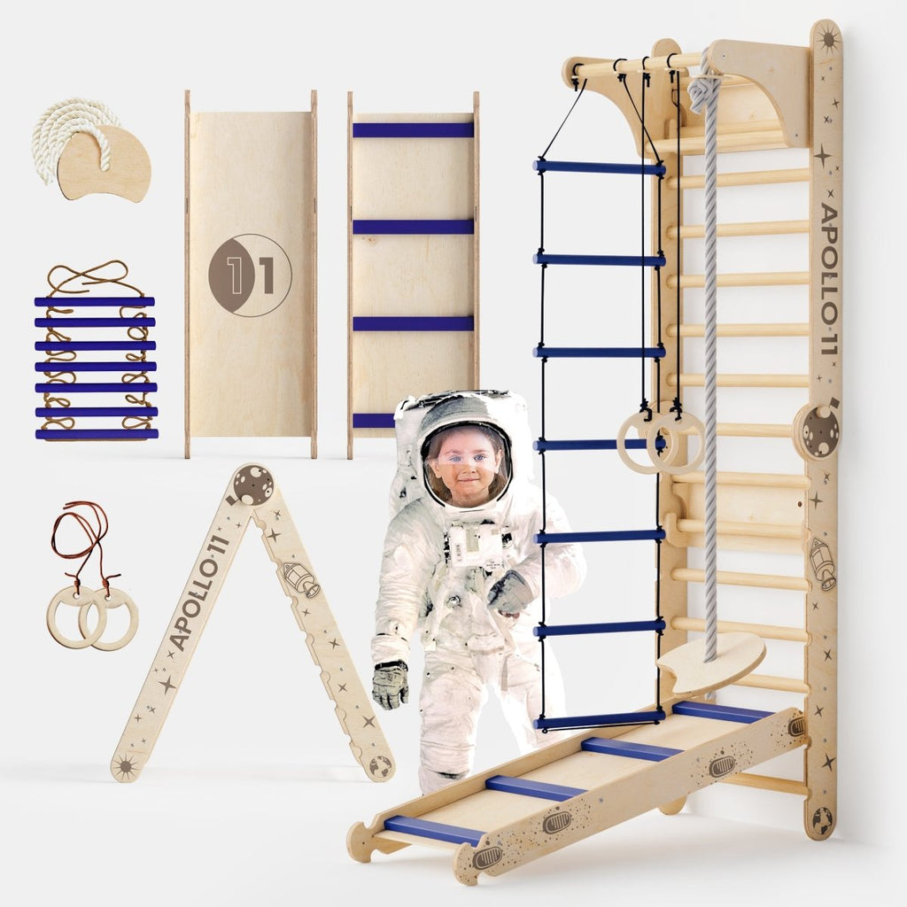 Apollo Swedish Wall / Climbing ladder for Little Astronauts + Moon swing Set + Slide Board - The Baby Penguin