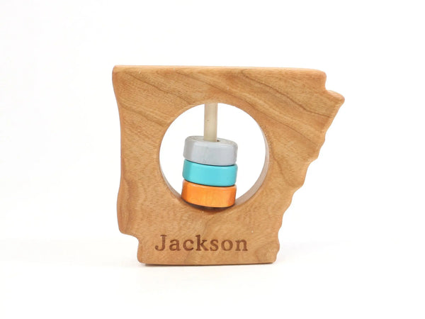 Arkansas State Wooden Baby Rattle™ | Made in the USA | State Rattle | The Baby Penguin