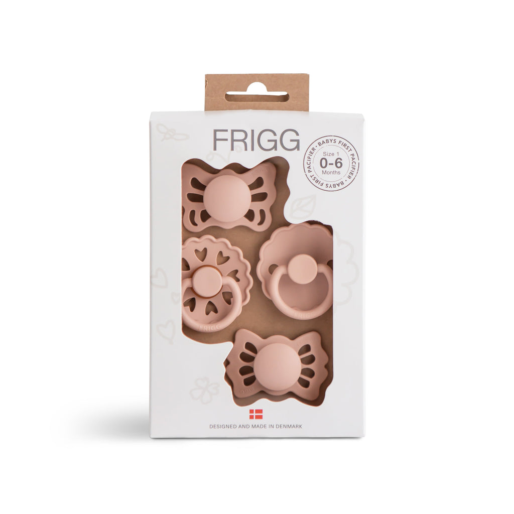 FRIGG Baby's First Pacifier Floral Heart (Blush) 4-Pack | FRIGG PACIFIERS | The Baby Penguin