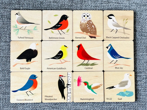 Birds Memory Tiles | Made in USA | Wooden Board Games Maple Landmark