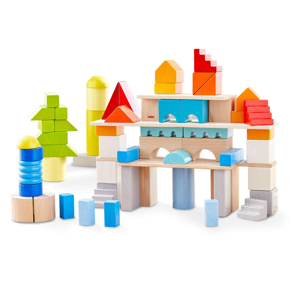 Colored Wooden Building Blocks - 85 Piece Set - The Baby Penguin