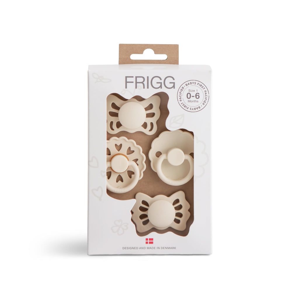 FRIGG Baby's First Pacifier Floral Heart (Cream) 4-Pack | FRIGG PACIFIERS | The Baby Penguin