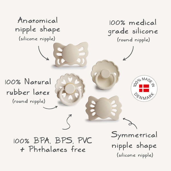 FRIGG Baby's First Pacifier Floral Heart (Cream) 4-Pack | FRIGG PACIFIERS | The Baby Penguin