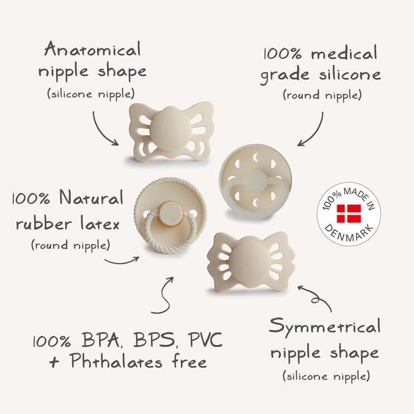 FRIGG Baby's First Pacifier Moonlight Sailing (Cream) 4-Pack | FRIGG PACIFIERS | The Baby Penguin