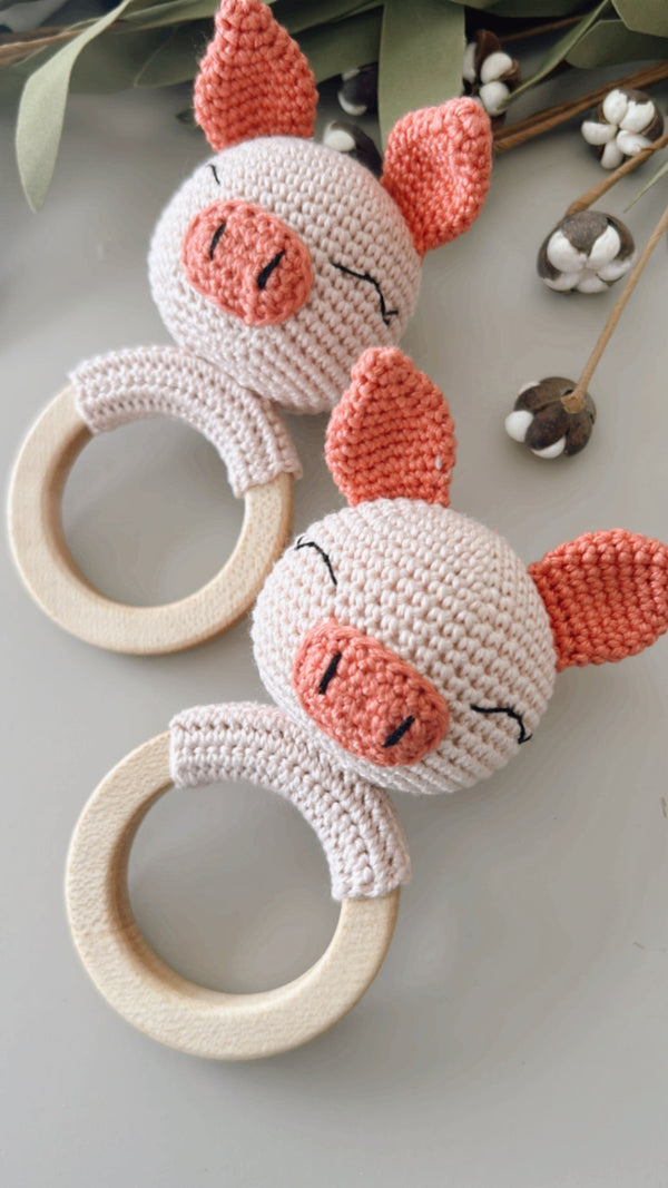 Farm Baby Shower Gift- Pig Rattle