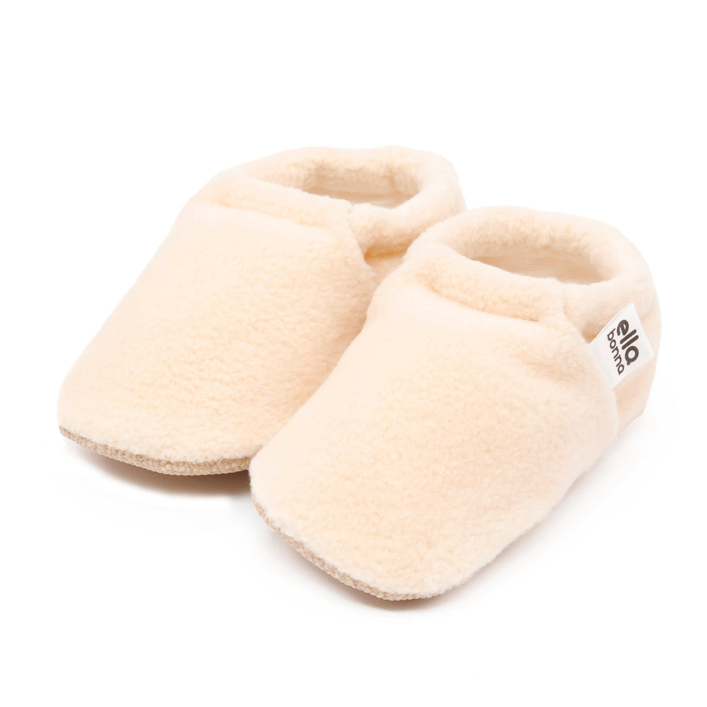 Fleece Baby House Booties, Non-Slip Sole, Organic Cotton Lining, Beige - The Baby Penguin