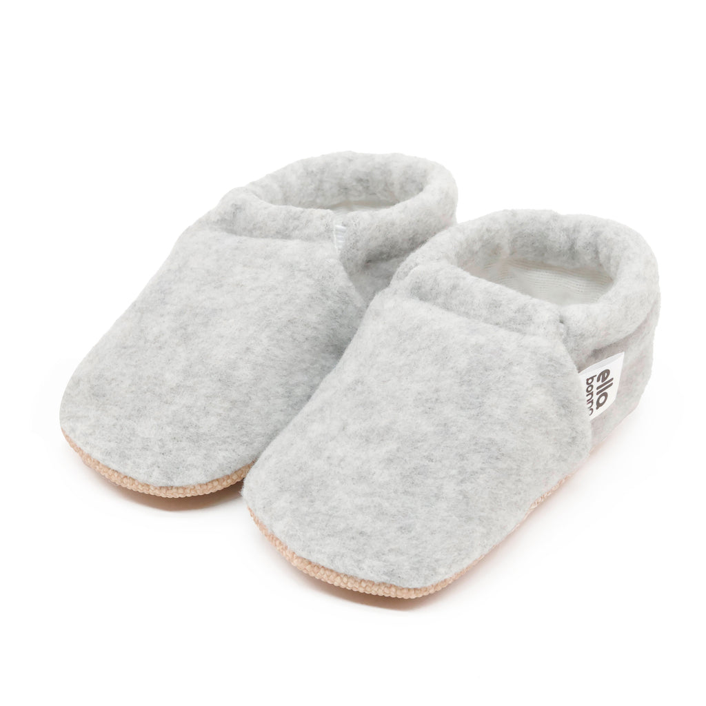 Fleece Baby House Booties, Non-Slip Sole, Organic Cotton Lining, Gray - The Baby Penguin