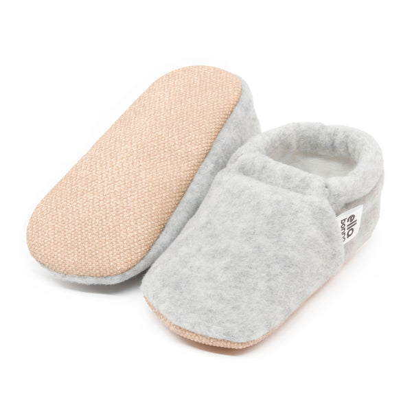 Fleece Baby House Booties, Non-Slip Sole, Organic Cotton Lining, Gray - The Baby Penguin