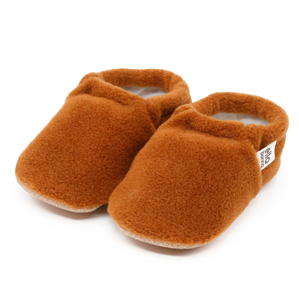 Fleece Baby House Booties, Non-Slip Sole, Organic Cotton Lining, Taba - The Baby Penguin
