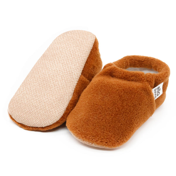 Fleece Baby House Booties, Non-Slip Sole, Organic Cotton Lining, Taba - The Baby Penguin