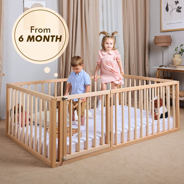 Twin Montessori Floor Bed Frame for Toddlers with Fence - The Baby Penguin
