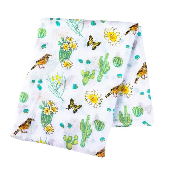  Gift Set: Cactus Blossom Baby Muslin Swaddle Blanket and Burp/Bib Combo by Little Hometown Little Hometown 