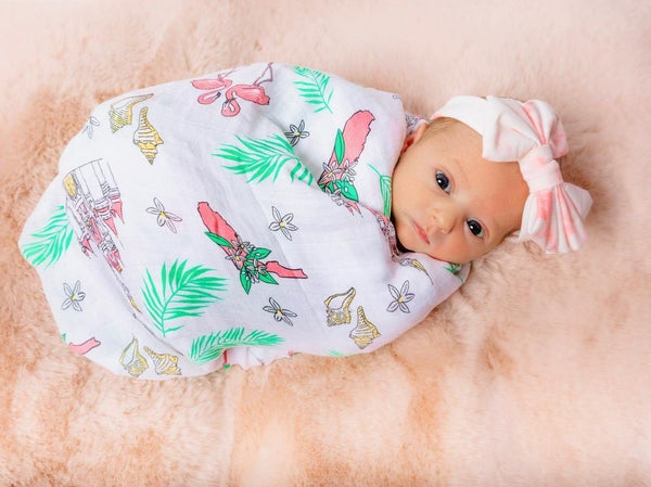  Gift Set: Florida Baby Muslin Swaddle Blanket and Burp Cloth/Bib Combo (Floral) by Little Hometown Little Hometown 